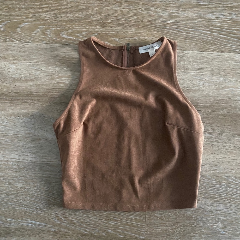 Suede zip up crop top